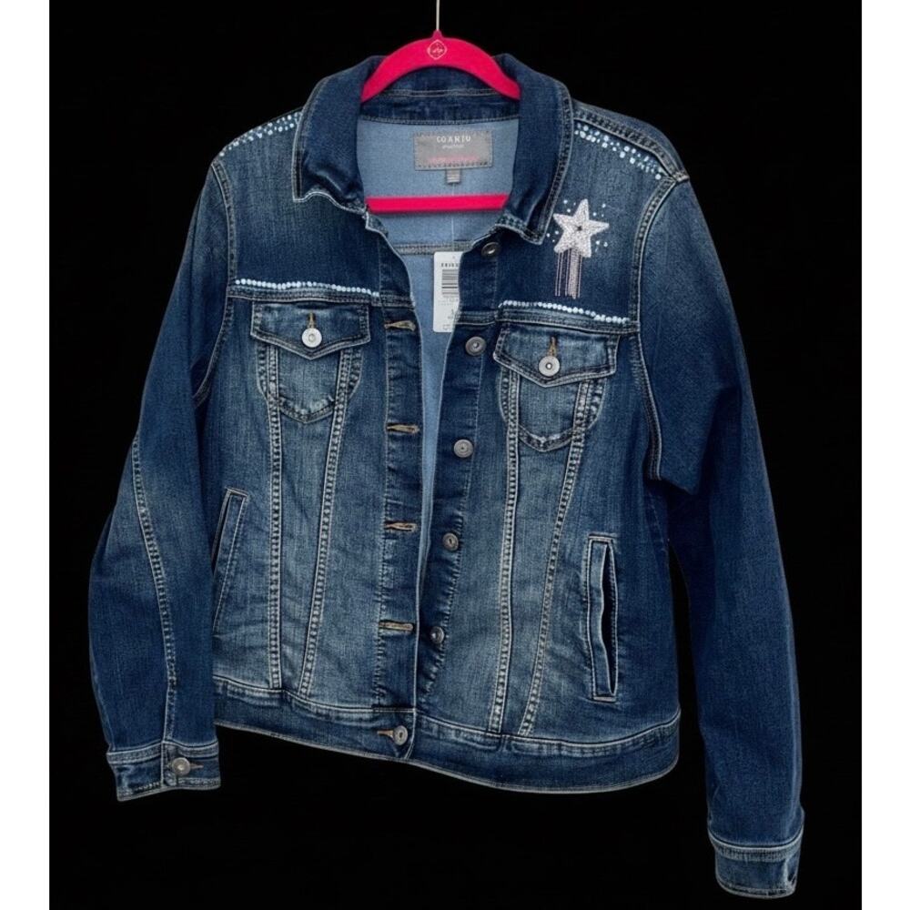 Torrid Denim Jacket Size 2 Plus with Rhinestone Star Stretch Jean Jacket Western